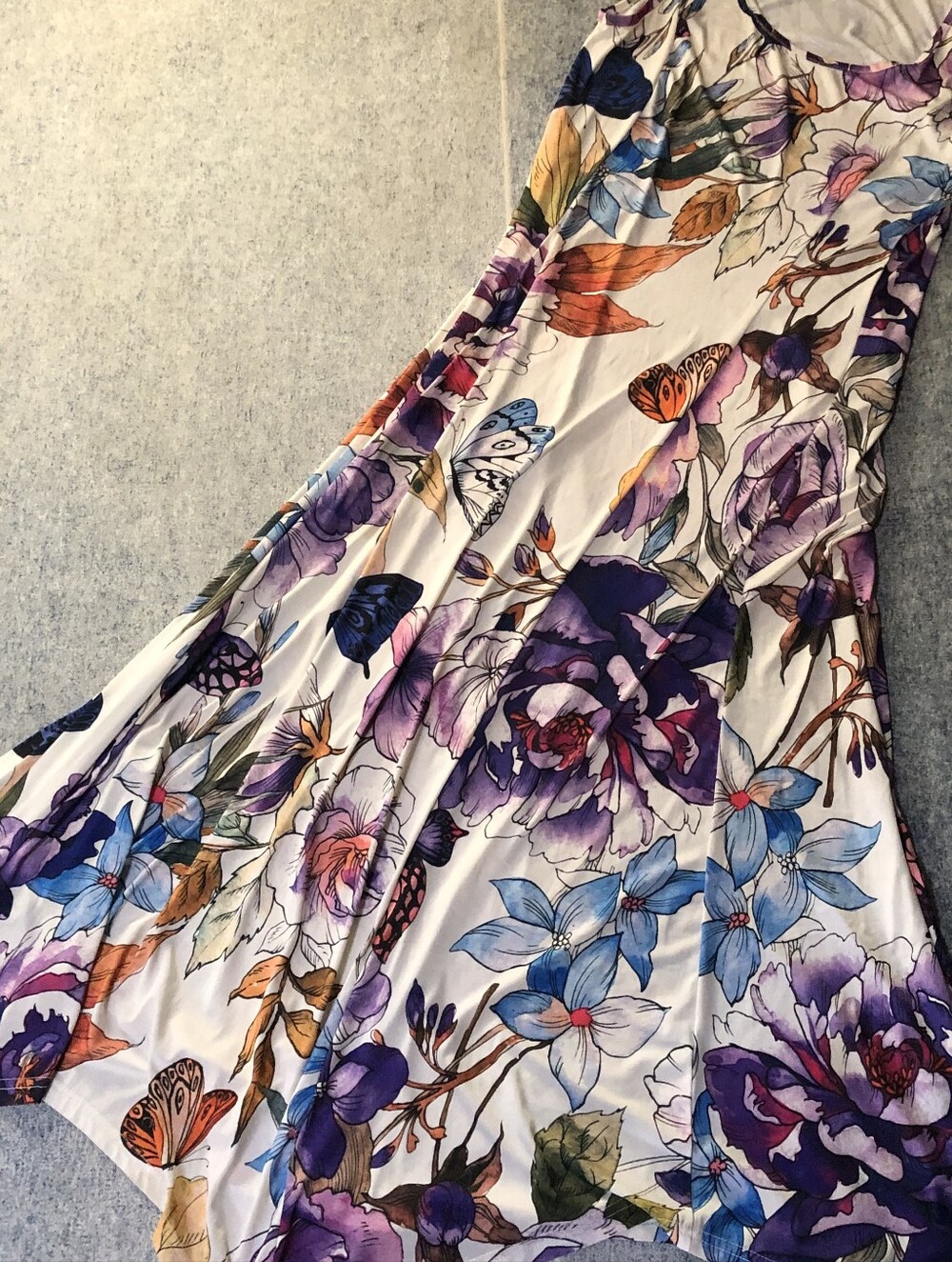 White Floral Maxi Dress with Purple & Blue Blooms